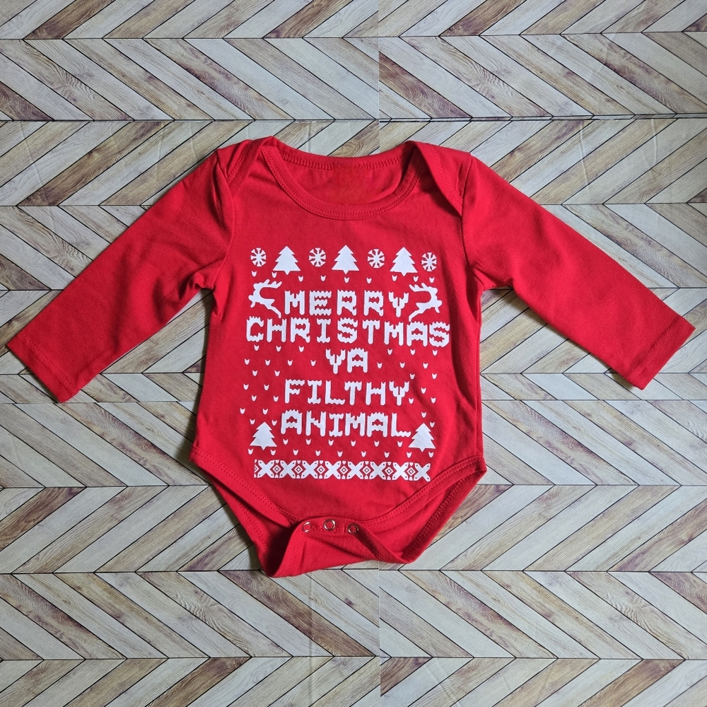 Kids Christmas Long Sleeve Red Onesie Holiday Bodysuit 6-9M Baby Cotton Onepiece